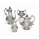 A VICTORIAN MATCHED FOUR-PIECE SILVER TEA & COFFEE SET
COFFEE POT MARK OF GEORGE ANGELL, LONDON,