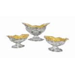 A SUITE OF THREE GRADUATED VICTORIAN SILVER DESSERT DISHES
MARK OF HOLLAND, ALDWINCKLE & SLATER,
