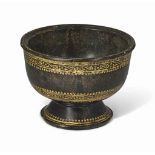 A GERMAN PARCEL-GILT SERPENTINE MARBLE BOWL
17TH CENTURY, POSSIBLY SAXONY
3 ½ in. (9 cm.) high;