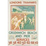 Morris Kestelman (1905-1998)
LONDON’S TRAMWAYS, GREENWICH BEACH AND PIER
lithograph in colours,