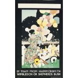 Fred Taylor (1875-1963)
BY TRAM FROM HAMMERSMITH, WIMBLEDON OR SHEPHERDS BUSH
lithograph in colours,