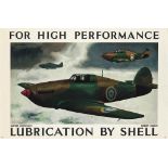 Robert Buhler (1916-1989)
FOR HIGH PERFORMANCE, HAWKER HURRICANES
lithograph in colours, 1938,