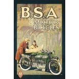 Anonymous
B.S.A, MOTOR BICYCLES
lithograph in colours, c.1926, condition B; backed on linen
59½ x 39