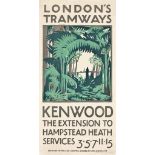 Mary I. Wright
LONDON'S TRAMWAYS, KENWOOD
lithograph in colours, c.1926, printed by Vincent Brooks &