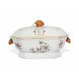 A CHINESE FAMILLE ROSE ARMORIAL SOUP-TUREEN AND COVER
QIANLONG PERIOD, CIRCA 1750
The tureen is of