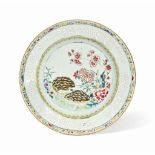 A CHINESE FAMILLE ROSE ‘QUAIL’ DISH
YONGZHENG PERIOD (1723-1735)
Decorated to the centre with two