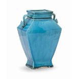 A CHINESE TURQUOISE-GLAZED TWO-HANDLED VASE
KANGXI PERIOD (1662-1722)
The vase is of rectangular