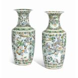 A PAIR OF CHINESE FAMILLE VERTE VASES
19TH CENTURY
Each vase decorated with panels of figures at