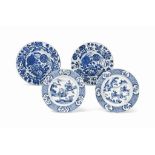 A PAIR OF CHINESE BLUE AND WHITE PLATES AND TWO 'EQUESTRIAN' PLATES
KANGXI PERIOD (1662-1722)
The