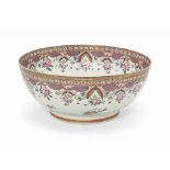 A LARGE CHINESE FAMILLE ROSE PUNCH BOWL
QIANLONG PERIOD (1736-1795)
The interior and exterior