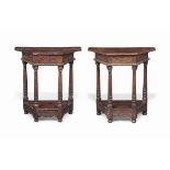 A PAIR OF CHARLES I OAK SIDE TABLES
MID 17TH CENTURY
Each with canted sides and top, the frieze with