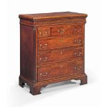 A GEORGE III OAK AND MAHOGANY-BANDED CHEST OF DRAWERS
LATE 18TH CENTURY, LANCASHIRE / CHESHIRE