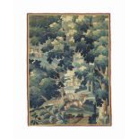 A FLEMISH VERDURE TAPESTRY FRAGMENT
LATE 17TH CENTURY
Depicting a forest with a deer in the