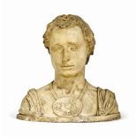 AN ITALIAN PLASTER BUST OF 'A PLATONIC YOUTH' AFTER DONATELLO
LATE 19TH CENTURY
Set on an integral