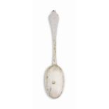 A QUEEN ANNE SILVER WAVY-END OR DOG-NOSE TABLE-SPOON
MARK OF WILLIAM SCARLETT, LONDON, 1710
With