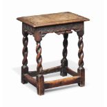 A VICTORIAN OAK JOINED STOOL
LATE 19TH / EARLY 20TH CENTURY, IN 17TH CENTURY STYLE
With spiral