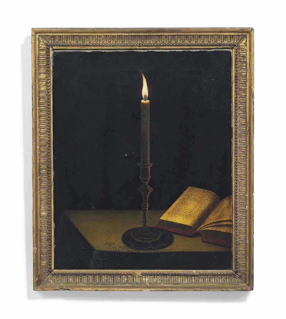 German naive school, 19th century
A flickering candle and a Bible on a table
oil on canvas
23 x 18 ½