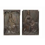 A PAIR OF CARVED LIMEWOOD RELIEFS OF THE VIRGIN MARY
OF GOTHIC STYLE, POSSIBLY EARLY 16TH CENTURY