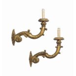 A PAIR OF ITALIAN GILTWOOD TORCHERE WALL APPLIQUES
18TH CENTURY
Each with swirled and carved