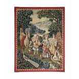 A GEORGE II NEEDLEWORK PICTURE DEPICTING REBECCA AT THE WELL
CIRCA 1730'S
Worked in wools and