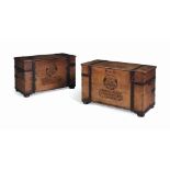 A PAIR OF GEORGE III IRON-BOUND TOBACCO CHESTS
LATE 18TH / EARLY 19TH CENTURY
Each inscribed ROLLS