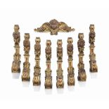 A SET OF EIGHT NORTH ITALIAN PAINTED AND GILT SOFTWOOD ARCHITECTURAL MOUNTS
18TH CENTURY
Each carved