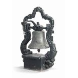 A BRONZE YARD-BELL SET IN AN IRON FRAME
18TH / 19TH CENTURY
The bell with raised girdles in a