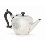A GEORGE I IRISH SILVER BULLET TEAPOT
MARK OF MATTHEW WALKER, DUBLIN, 1717
Engraved to one side with