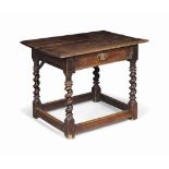 A WILLIAM AND MARY OAK SIDE TABLE
LATE 17TH CENTURY
With drawer, spiral legs and fruitwood