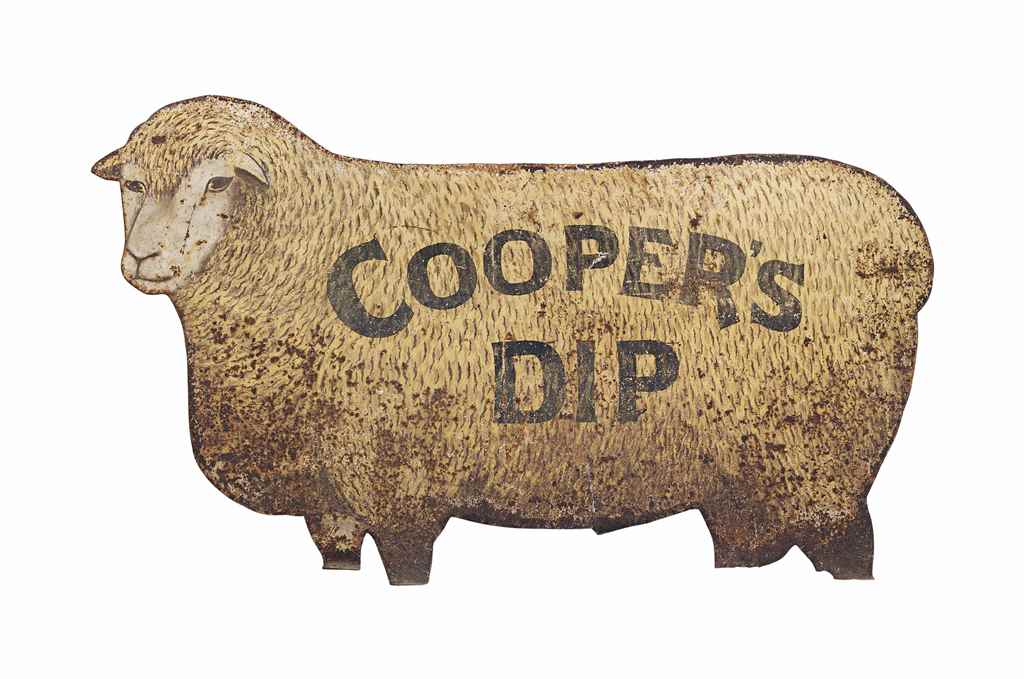 A PAINTED SHEET-IRON 'COOPER'S DIP' ADVERTISING SIGN
SECOND HALF 19TH CENTURY
50 in. (127 cm.) long