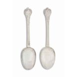 A PAIR OF CHARLES II SILVER LACE-BACK TREFID SPOONS
MARK OF EDWARD HULSE, LONDON, 1682
Each