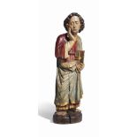 AN ITALIAN CARVED WOOD AND POLYCHROME FIGURE OF SAINT JOHN
19TH CENTURY
Standing on circular base,