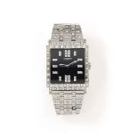 A stainless steel diamond-set 'Select SQ' quartz wristwatch, by Jahan
The black square dial with