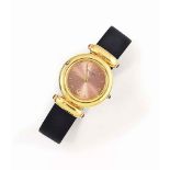 An 18ct gold ruby-set quartz wristwatch, by Royal Swiss
The circular pink dial with Roman numerals