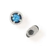 Two gem-set dress rings, one by Chatila
The first of pavé diamond concave design, with applied black