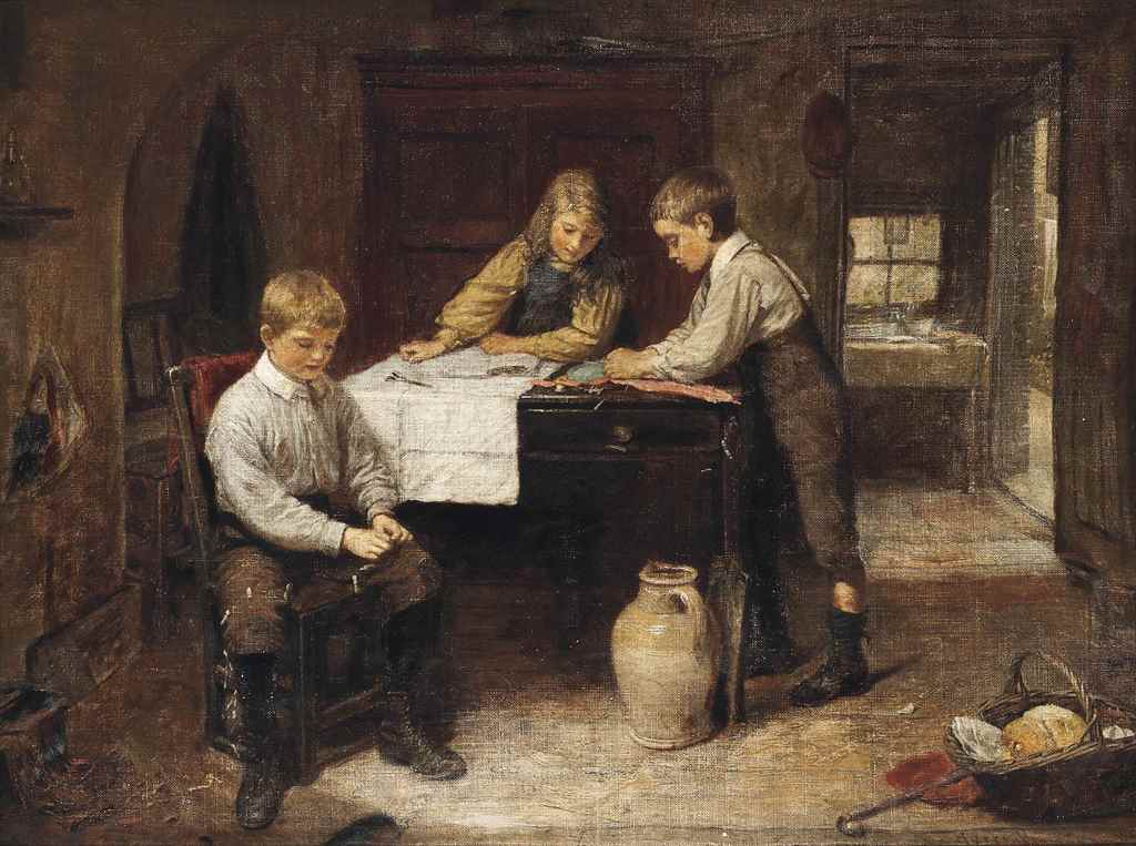 Harry Brooker (1848-1940)
The young tailors
indistinctly signed 'Harry Brooker' (lower right)
oil on
