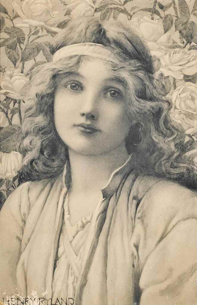 Henry Ryland, R.I. (1856-1924)
The rose maiden
signed 'HENRY RYLAND' (lower left)
pen and grey ink