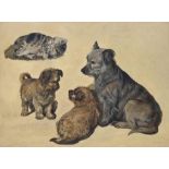 Circle of Sir Edwin Henry Landseer (1802-1873)
A terrier with her puppies and a kitten
oil on