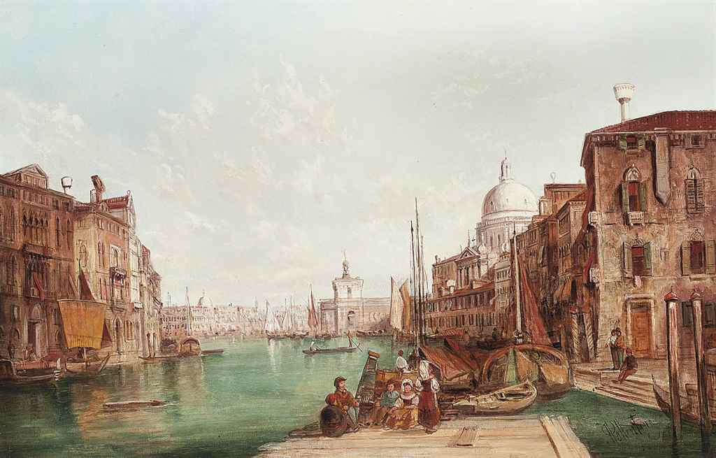 Alfred Pollentine (1836-1890)
Figures sitting on a jetty on the Grand Canal, Venice
signed 'A