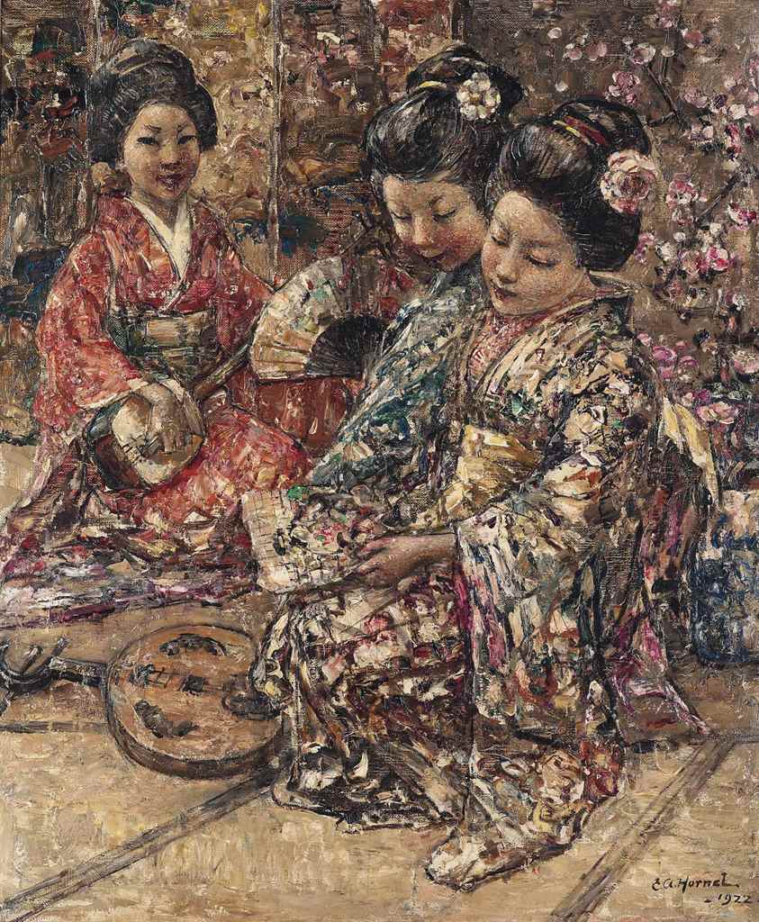 Edward Atkinson Hornel, R.B.C., I.S. (1864-1933)
Japanese geisha girls
signed and dated 'E.A.