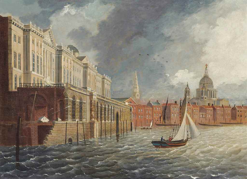 Daniel Turner (fl. 1782-1807)
A cutter on the Thames before Somerset House, with the dome of St.