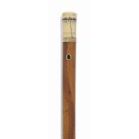 AN ENGLISH INLAID IVORY-HANDLED WALKING STICK
MID-18TH CENTURY
Inlaid with bands of tortoiseshell