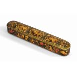 A LACQUER PAPIER-MÂCHÉ PEN CASE (QALAMDAN)
AFSHARID IRAN, 18TH CENTURY
Of typical elongated form,