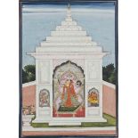 THE GODDESS DEVI ENSHRINED
PAHARI SCHOOL, NORTH INDIA, MID-19TH CENTURY
Opaque pigments heightened