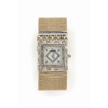 A DIAMOND-SET 'VENUS' QUARTZ WRISTWATCH, BY JAHAN
The pavé brilliant-cut diamond square dial with