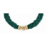 A CHRYSOPRASE AND DIAMOND NECKLACE AND BRACELET SUITE, BY VAN CLEEF & ARPELS
Each designed as a