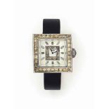 A MOTHER-OF-PEARL AND DIAMOND-SET 'FORTUNY' QUARTZ WRISTWATCH, BY JAHAN
The square mother-of-pearl