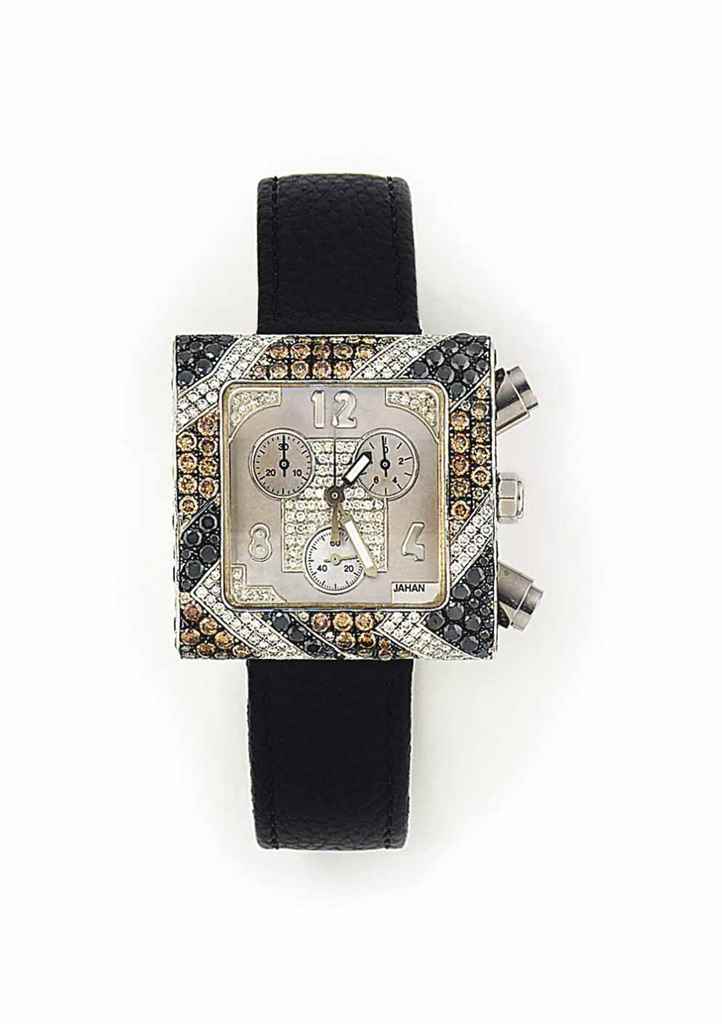 AN 18CT WHITE GOLD MOTHER-OF-PEARL AND DIAMOND-SET 'STYLE' QUARTZ WRISTWATCH, BY JAHAN
The mother-