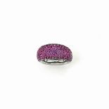 A PINK SAPPHIRE RING, BY PREZIOSISMI
Of bombé design, pavé-set with circular-cut pink sapphires,