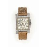 A STAINLESS STEEL, DIAMOND-SET 'MEETING' QUARTZ WRISTWATCH, BY JAHAN
The cream square dial with